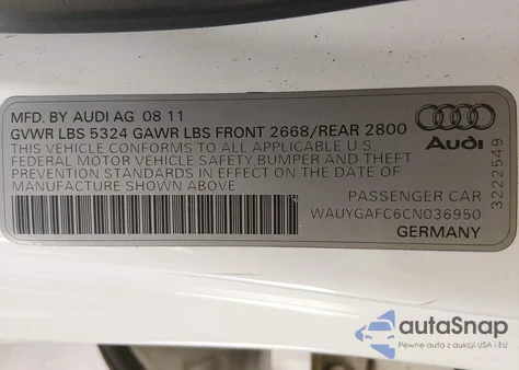 2012 Audi A7 Premium from USA, damaged, VIN WAUYGAFC6CN036950